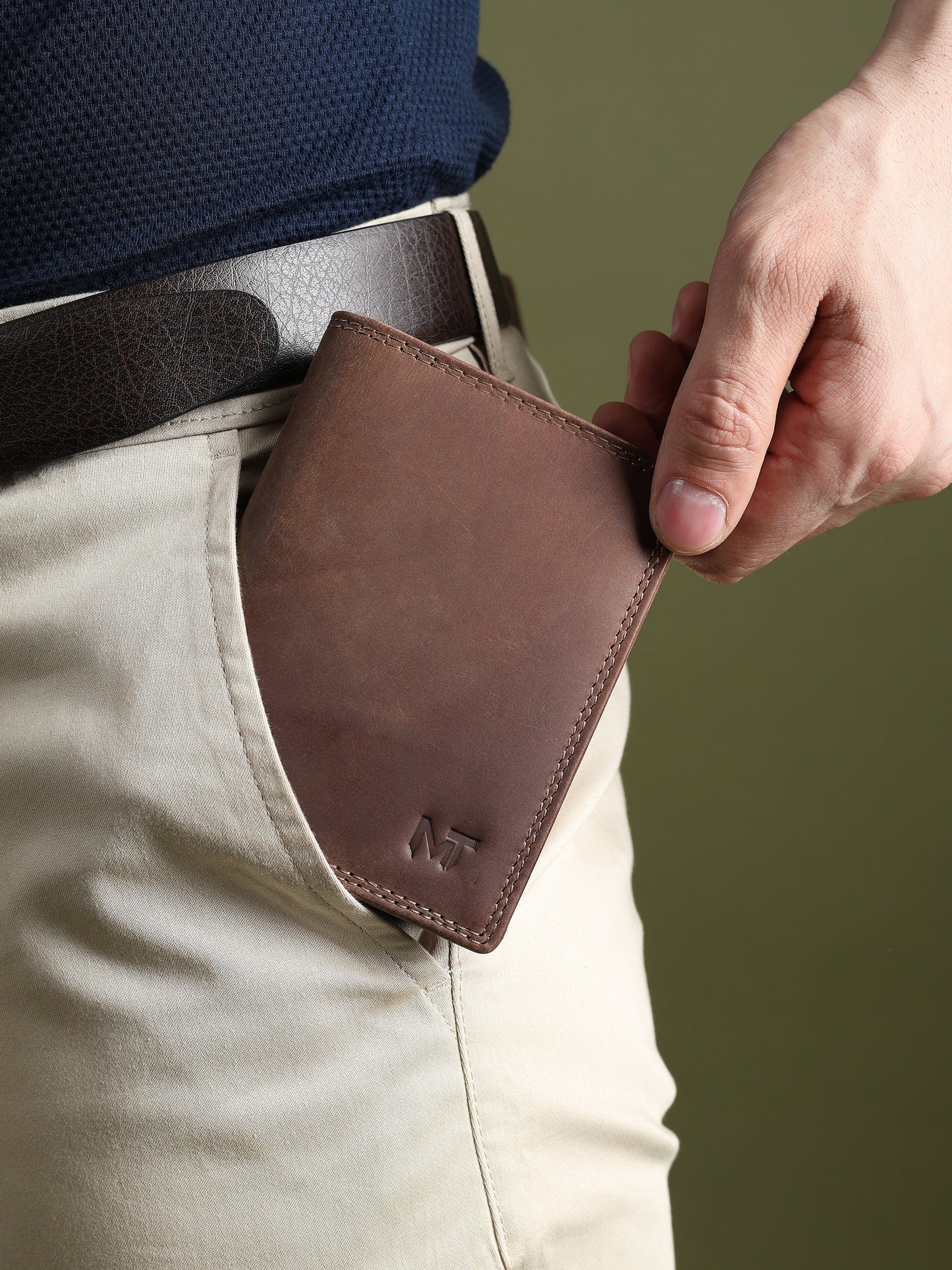 Portefeuille vertical en cuir de buffle pour homme