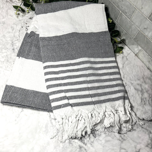 Mediterranes Baumwoll-Badetuch, 180 g/m², leicht, Grau-Blau, Sommer