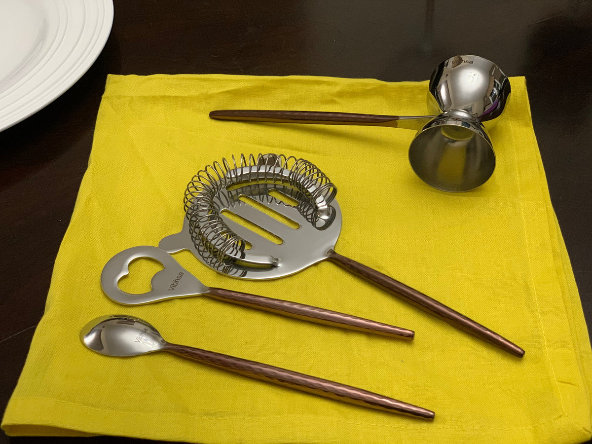 Vibhsa 4-Piece Bar Tools Kit | Copper Hammered PVD Handle, Stainless Steel, Gift Box