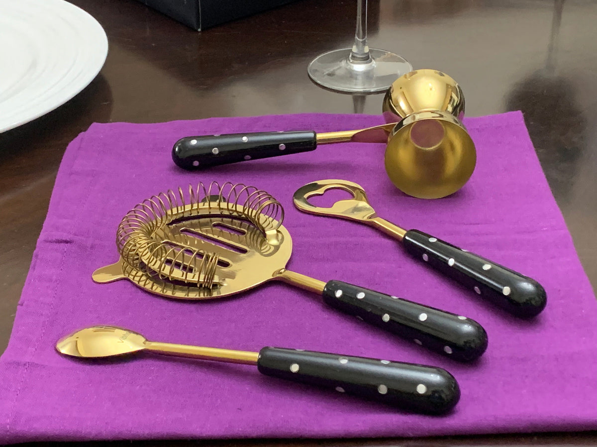 Vibhsa 4-Piece Bar Tools Kit | Gold & Black Resin Handle, Stainless Steel, Gift Box