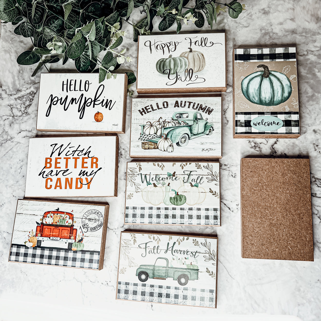 Teal Pumpkin Welcome Sign 6x4x1 Handmade Wood Halloween Gingham Accent