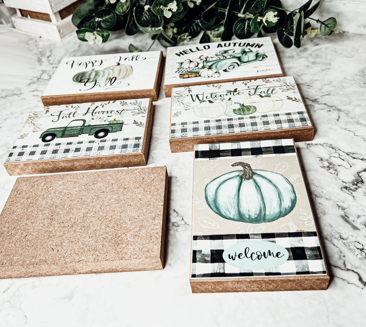 Teal Pumpkin Welcome Sign 6x4x1 Handmade Wood Halloween Gingham Accent