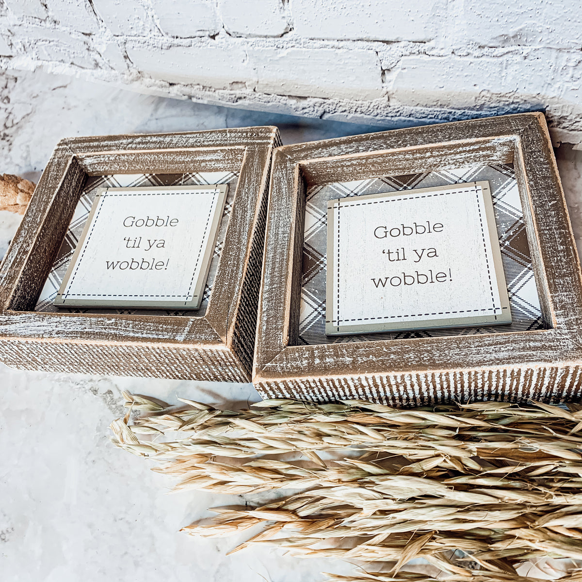 Panneau de table "Thanksgiving Gobble Til Ya Wobble" 5x5x1,5 Décoration de fête de fin d'année Cadeau mignon