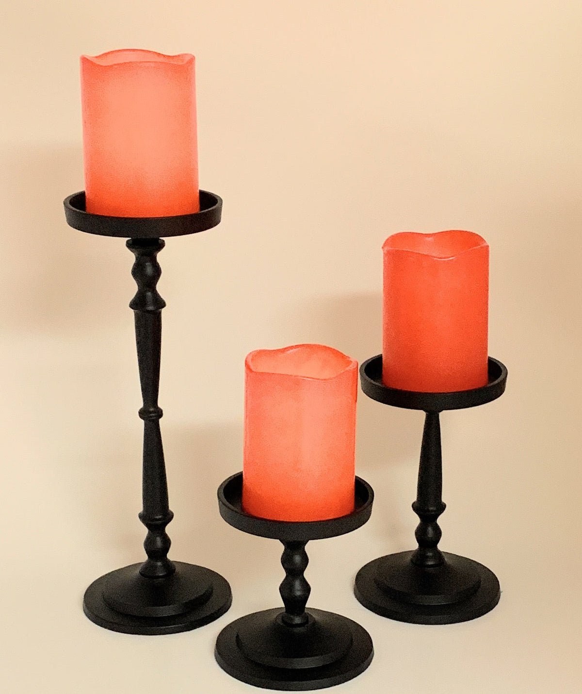 Vibhsa Pillar Candle Holders | Set of 3, Glossy Black, Compact Graduated Heights