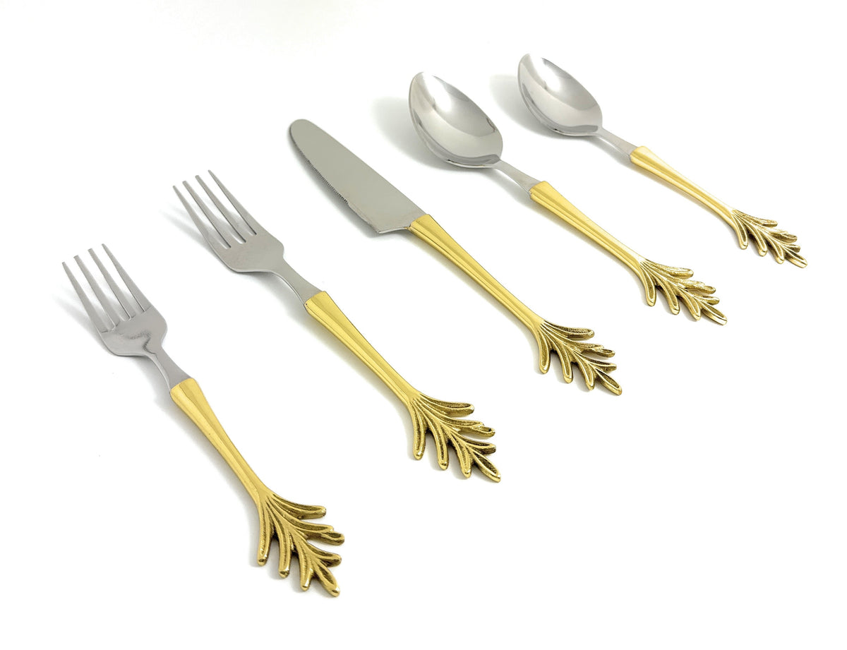 Stainless Steel Gold Flatware 20p set Leaf Style Design