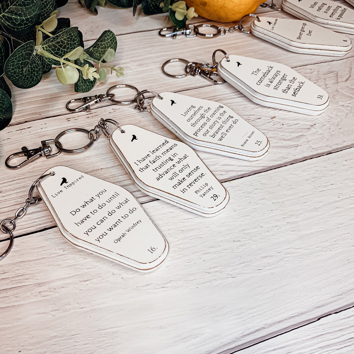 Wooden Inspirational Key Chains Reversible Heavy Duty Motivational Quotes Keyring Set 10 Plus Styles