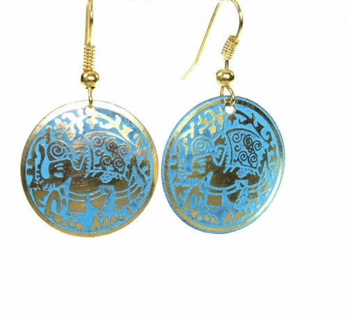 Terracotta Turquoise Elephant Danglers 1 Inch Silver Gold