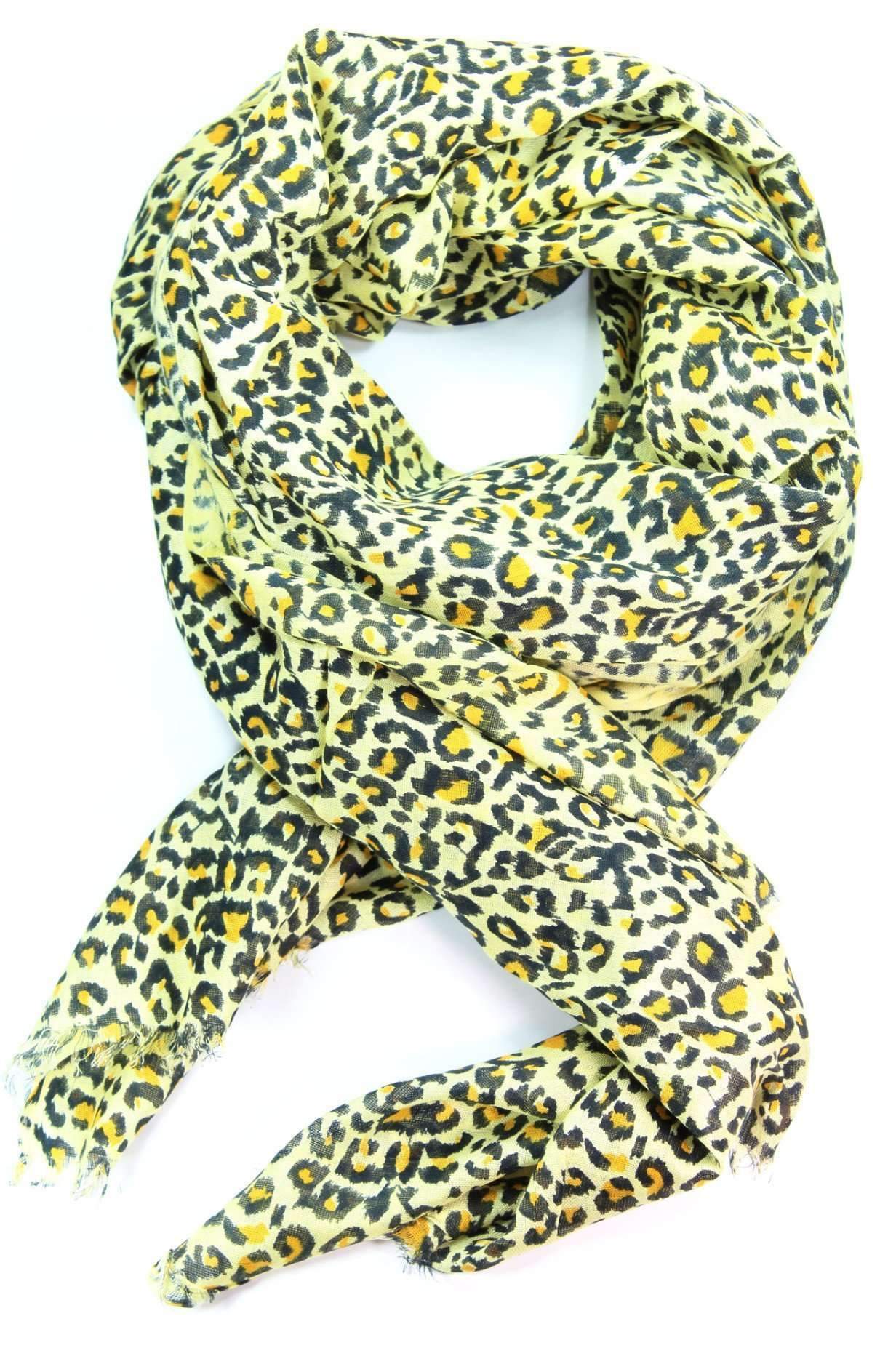 Écharpe jaune léopard en mélange de coton oversize 178 x 70 cm
