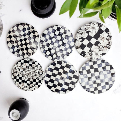 Spring Ceramic Coasters Set of 4 Courtly Check Designs Absorbent Drink Coasters for Table Protection