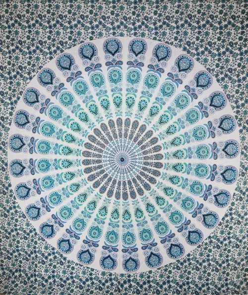 Peacock Feather Mandala Cotton Tapestry Wall Hanging