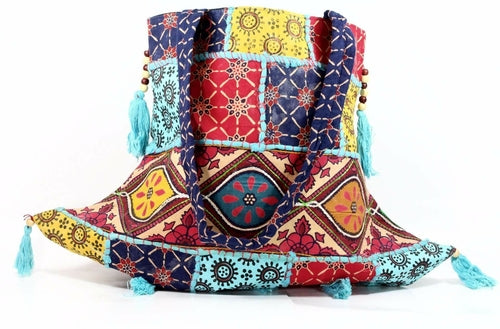 Handmade Cotton Patchwork Festival Jhola Tote Bag Tassel