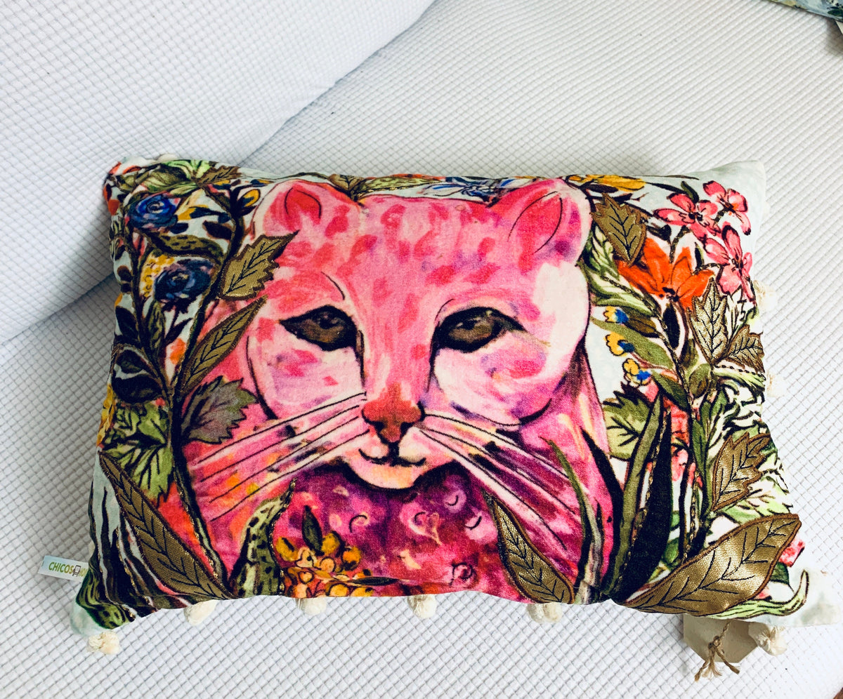 Hand Illustrated Decorative Cat Pillow 14"X20"