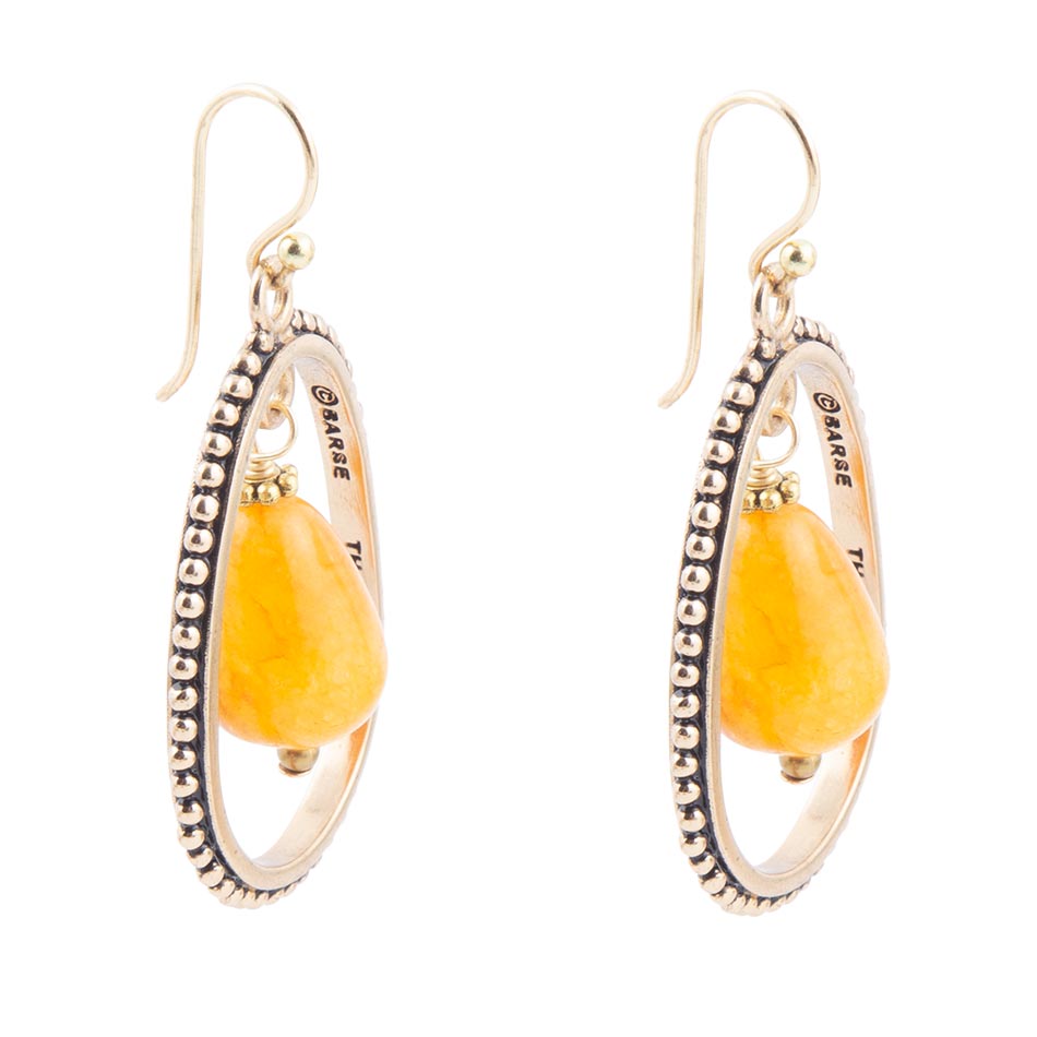 Inline Orange Jade Drop Golden Earrings - ThisandThatShoppe