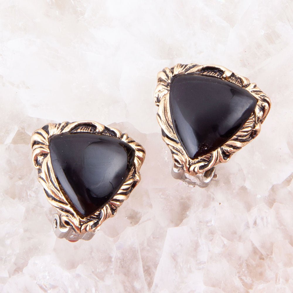 Jacquard Black Onyx Golden Earrings - ThisandThatShoppe