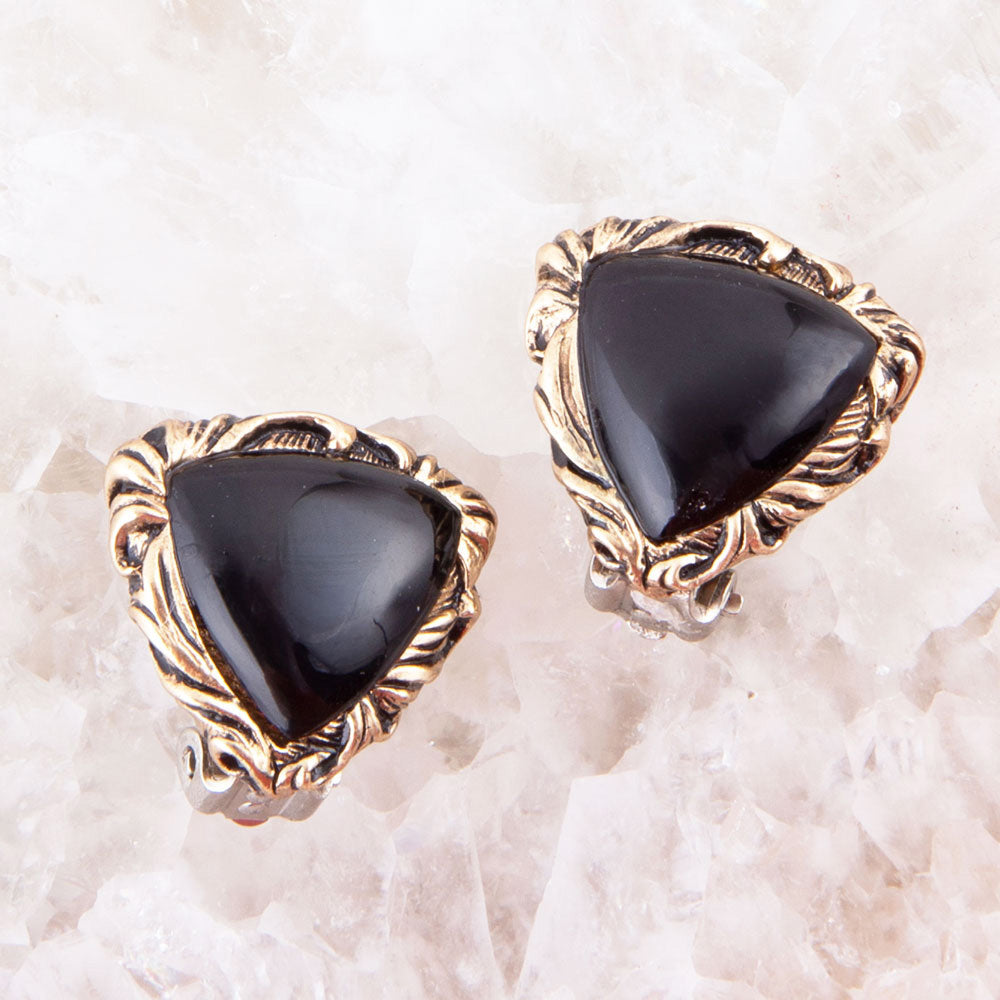 Jacquard-Ohrringe aus schwarzem Onyx und Gold
