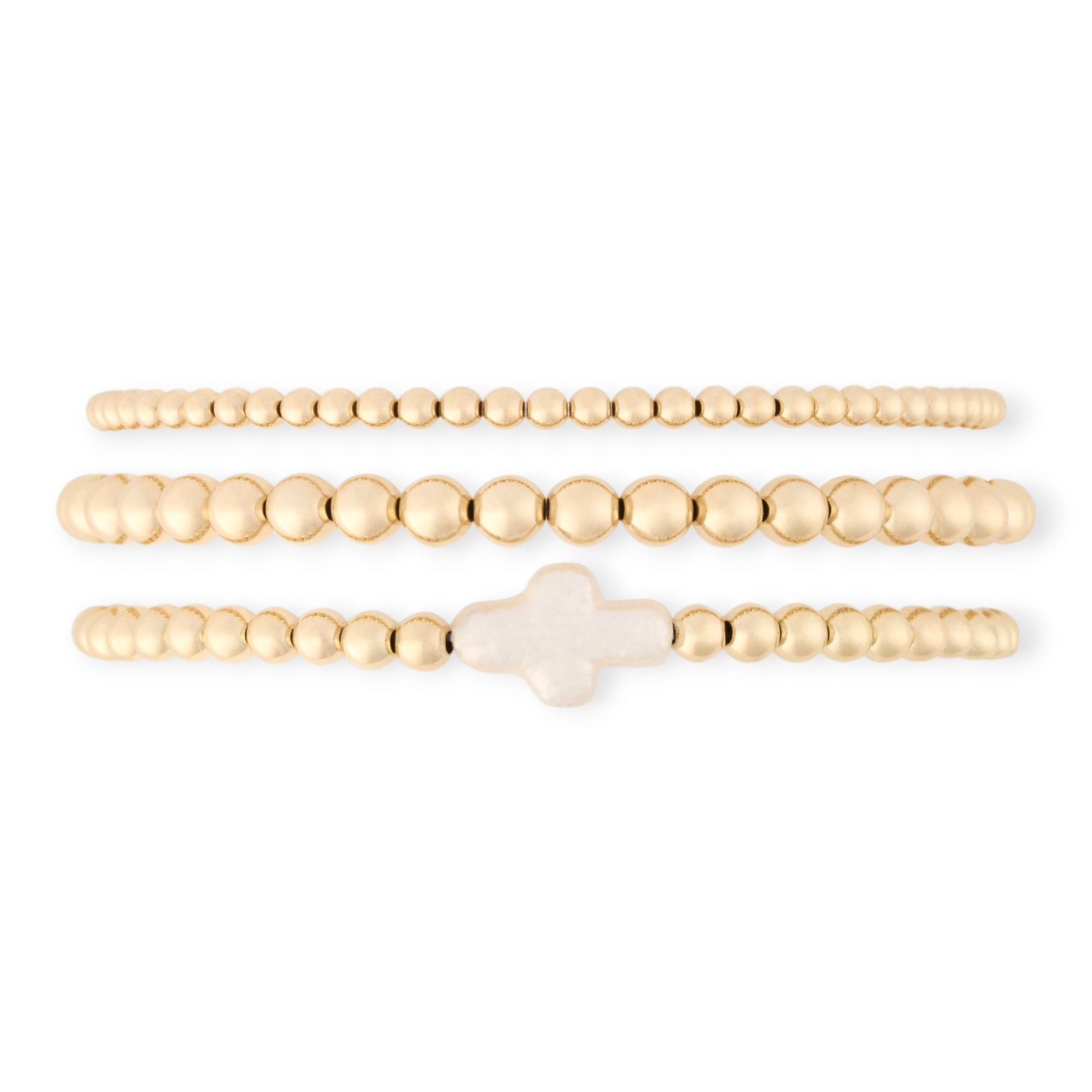 Pearl Cross Juno Bracelet Triple Stack (3+4+5mm)