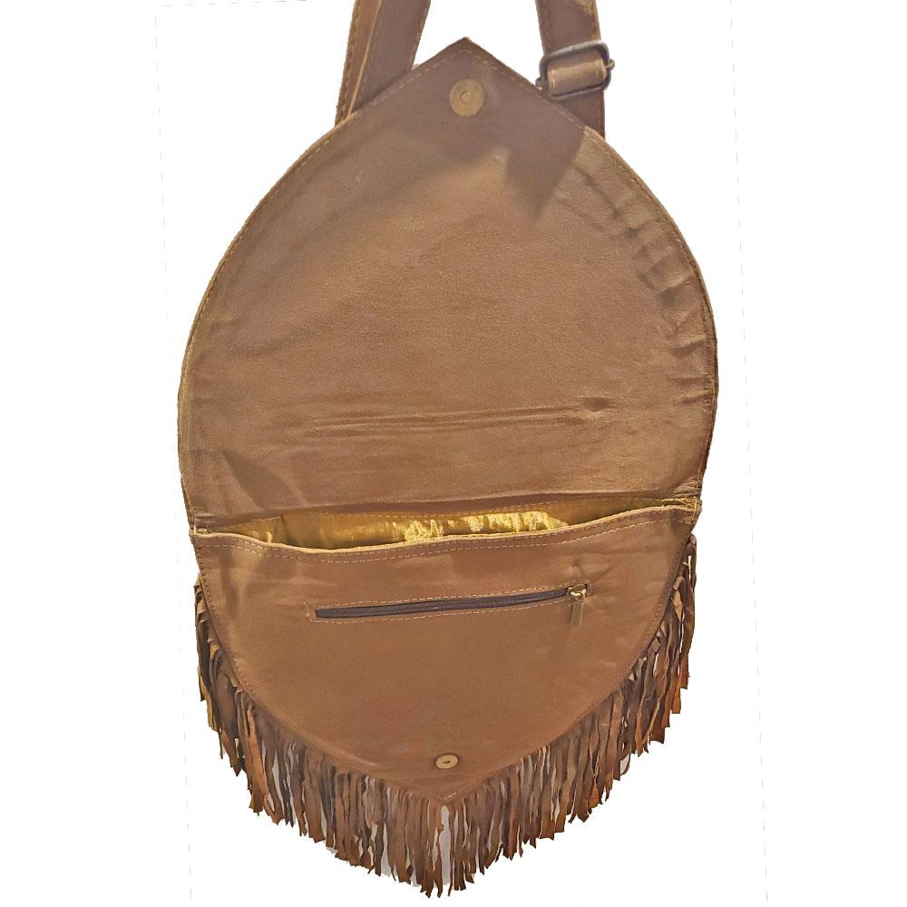 Kashida bestickte Bihar-Wildleder-Fransen-Quasten-Schultertasche
