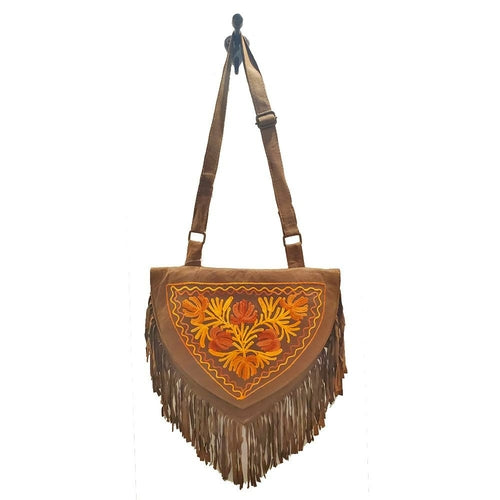 Kashida bestickte Bihar-Wildleder-Fransen-Quasten-Schultertasche