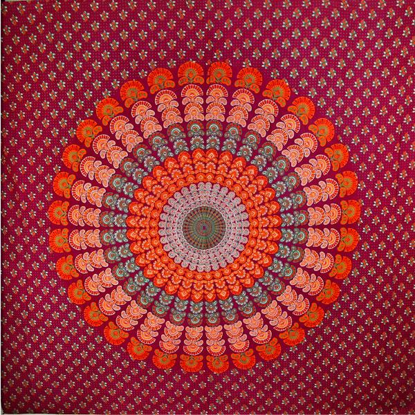Rotbraun Pfau Mandala Wandteppich Baumwolle Wandbehang Deko