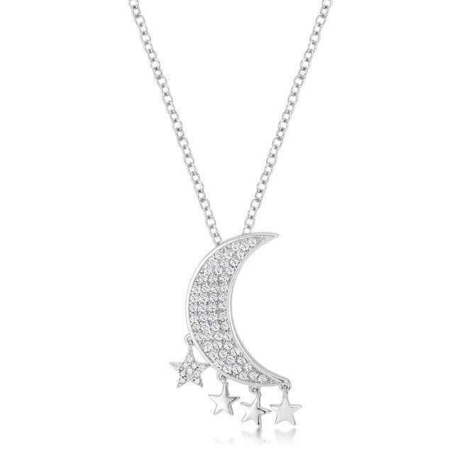 .6Ct Dazzling Moon and Stars Necklace with CZ - ThisandThatShoppe