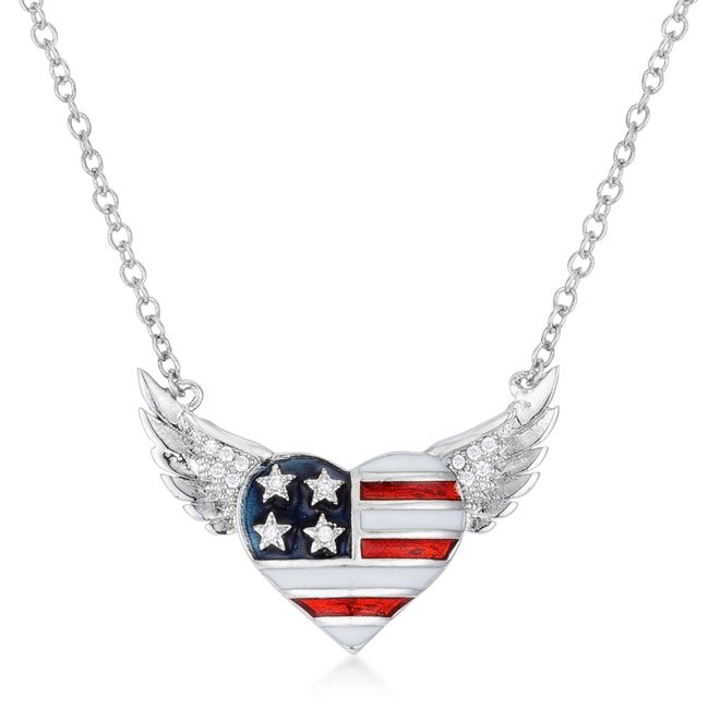 .14 Ct Patriotic Winged Heart Necklace with CZ Accents - ThisandThatShoppe