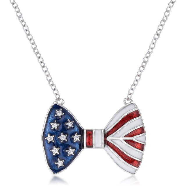 .025 Ct Stars and Stripes Bow Tie Necklace with CZ - ThisandThatShoppe