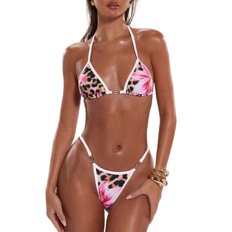 Sexy Leopard Print Positioning Print String Two Piece Swimsuit for Women