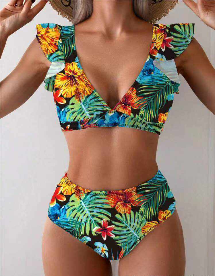 Women's Printed High Waist Bikini Two Piece Sexy Separate Swimwear
