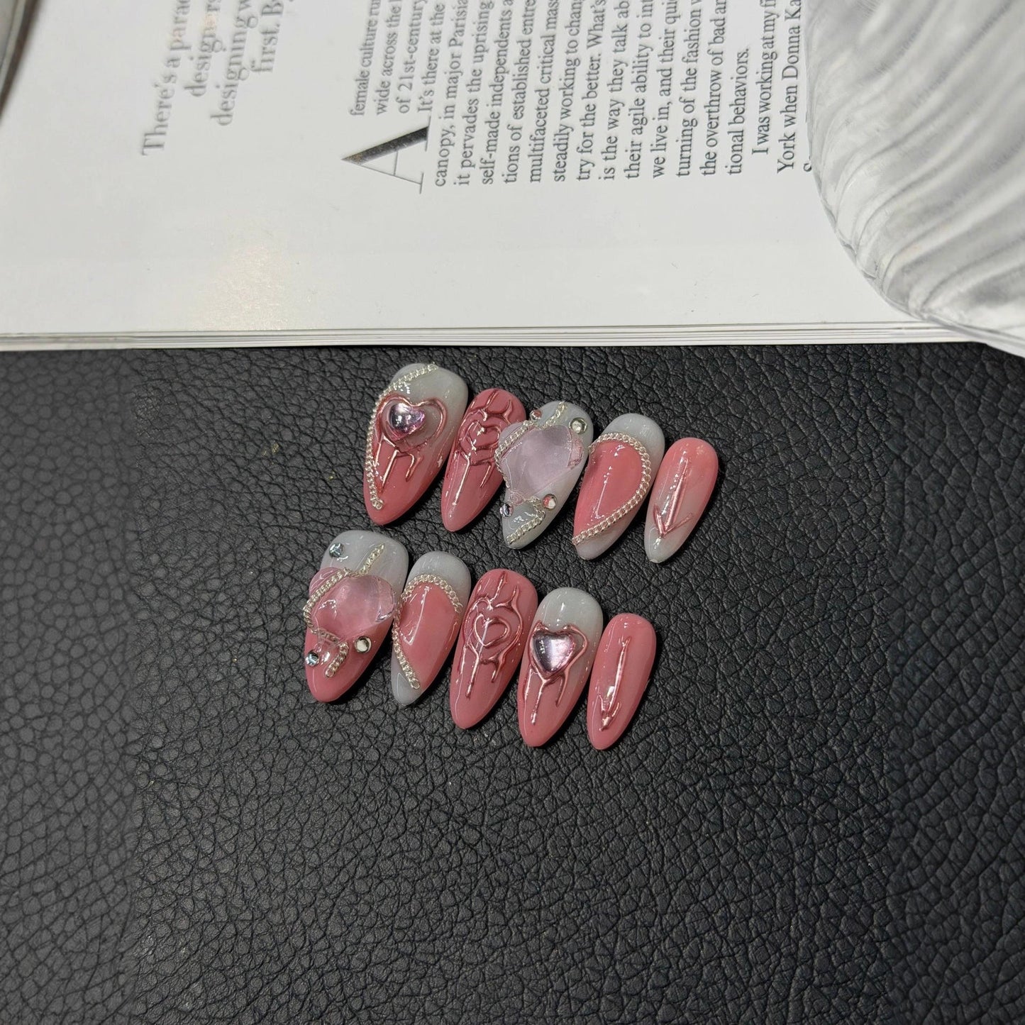 Heart Lock Love Bubble Love Chain Whitening Press on NailsHandcrafted Nails Removable