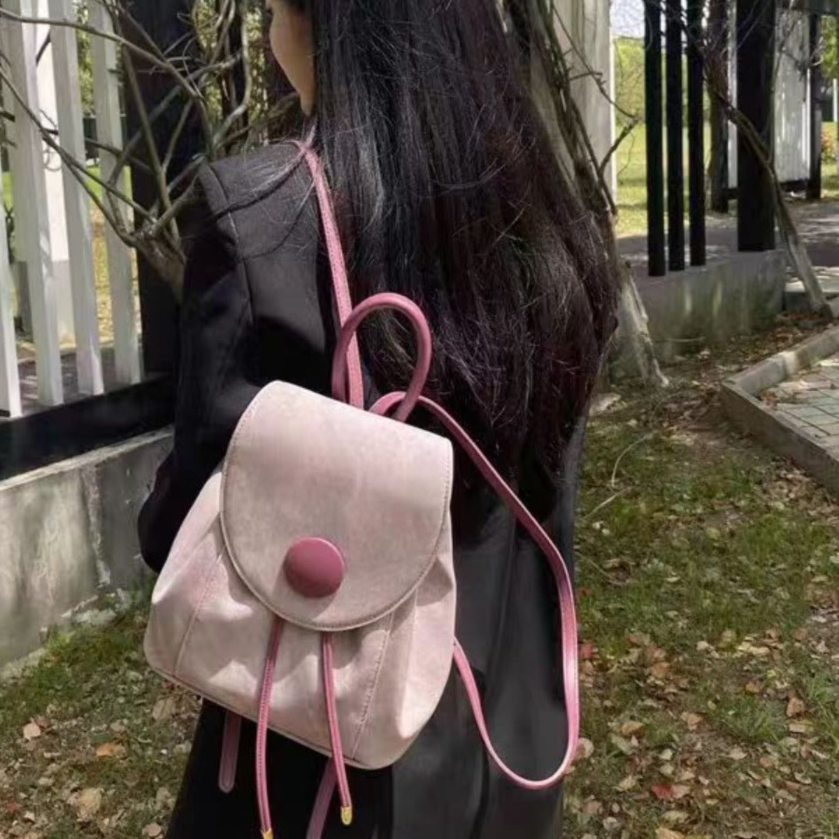 Small denim pink backpack, schoolgirl bag, large capacity travel backpack