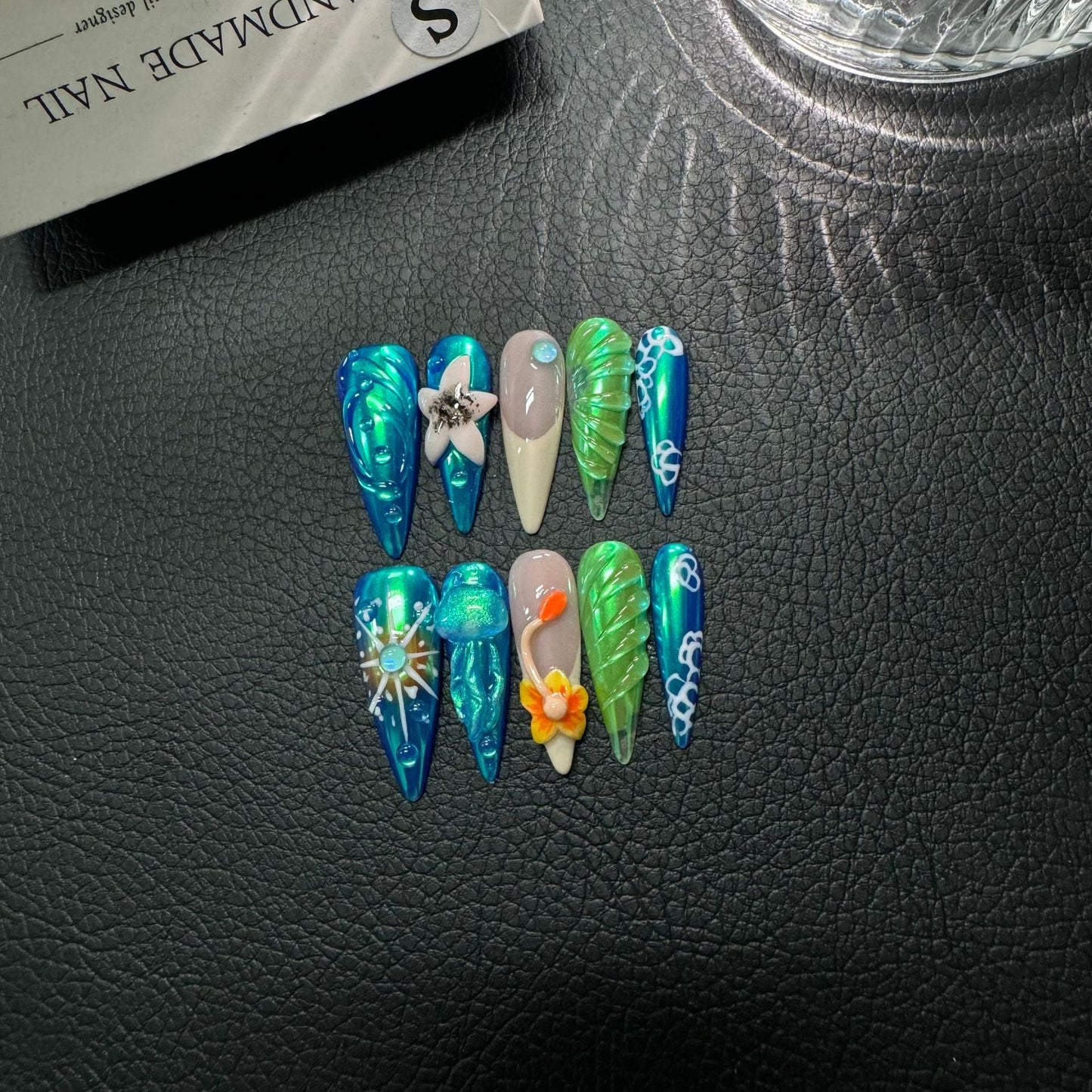 Original Fashion Ocean Pinch Carved Jellyfish Series Press on Nails Wholesale