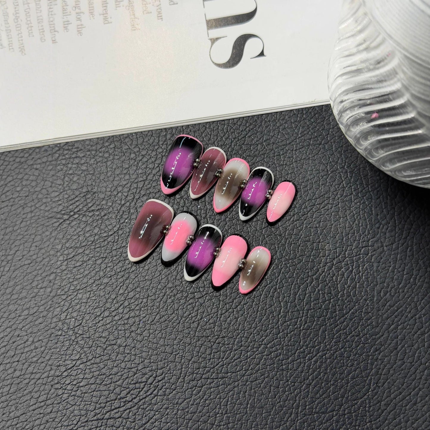Night Neon Punk Sweet Cool Press on Nails Black Simple Nail Babes Almond Nail Race