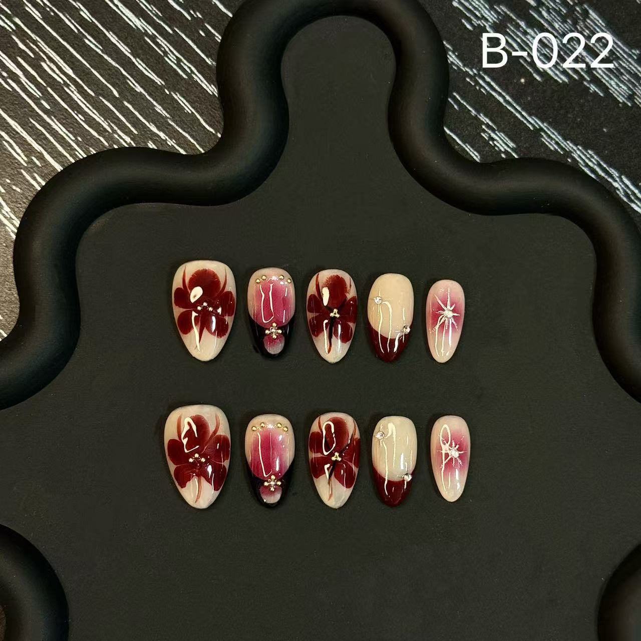 Autumn Winter Red Smudge French Handmade Press on Nails Babes Versatile