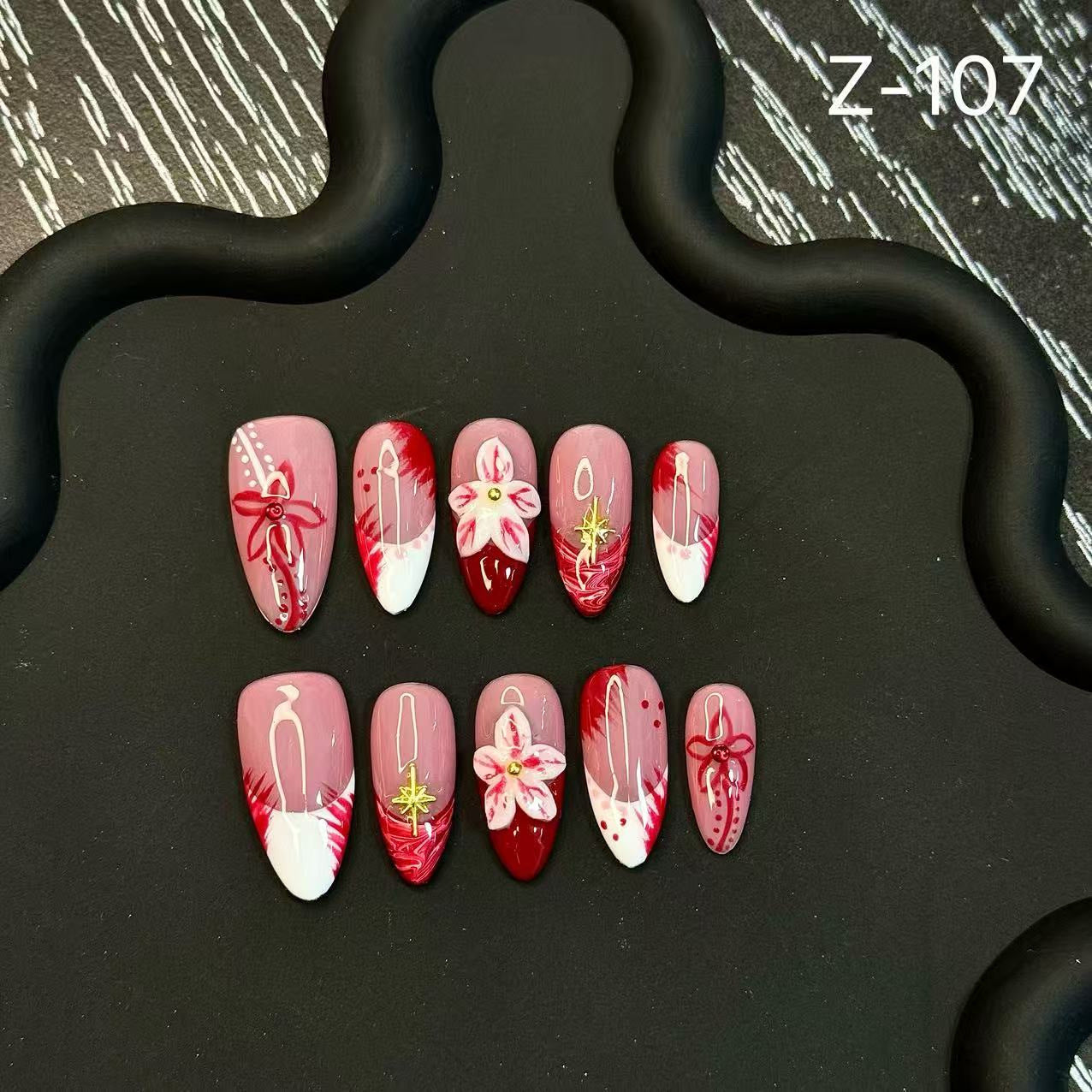 Gradual change Carved Almond Handmade Removable Press on NailsHandmadePress on Nails