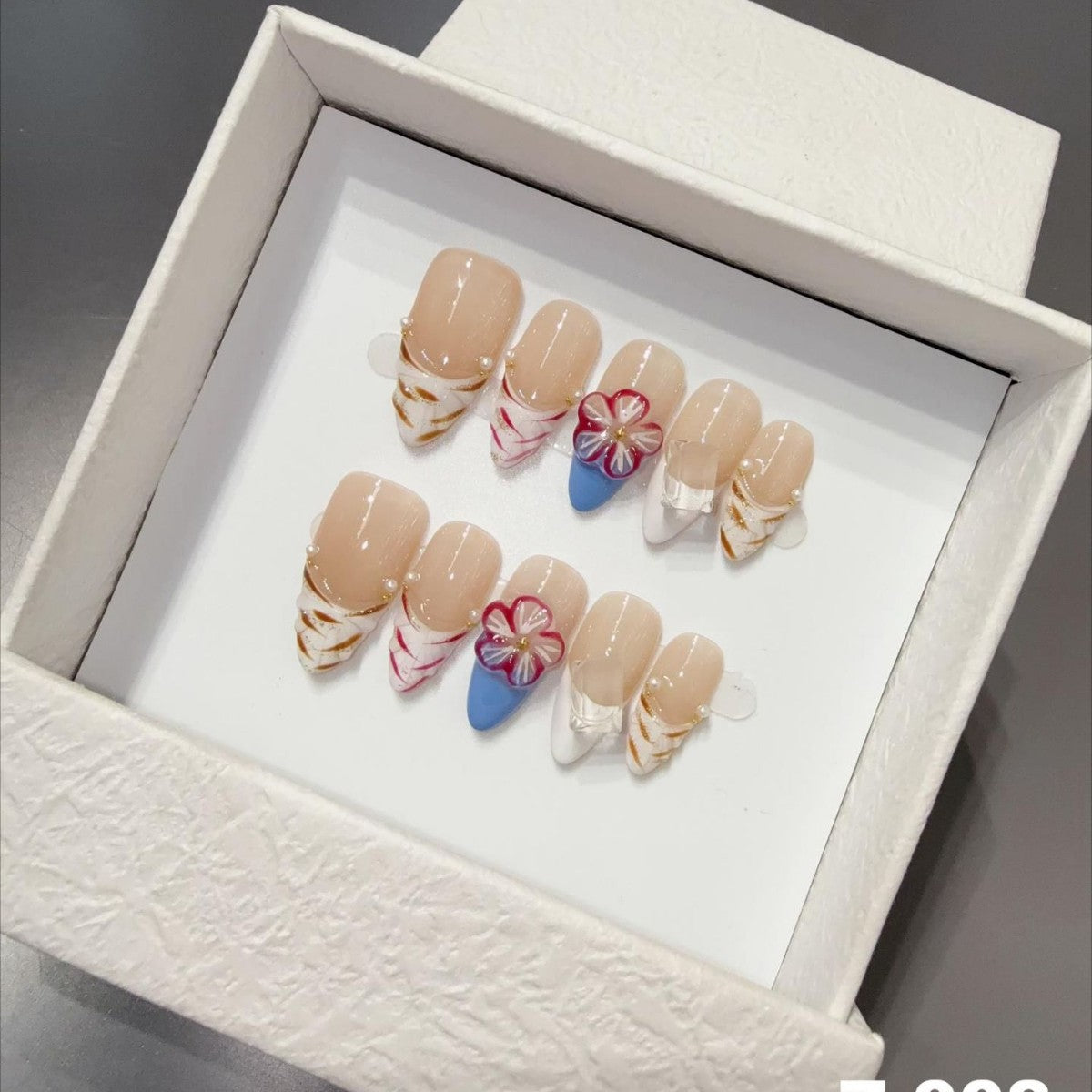 Press on Nails Pure Naked Pink Hand Painted French 3D Carving