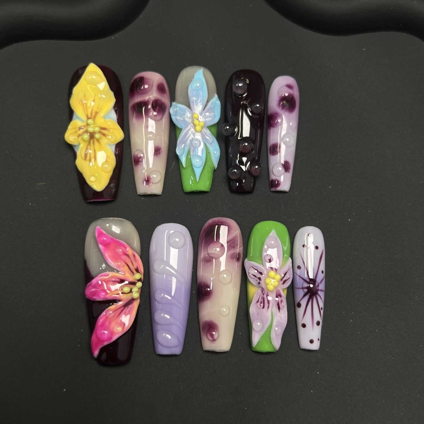 Hot Selling Clear Floral Carving Hand Painted High-end Handcrafted Patch Nails