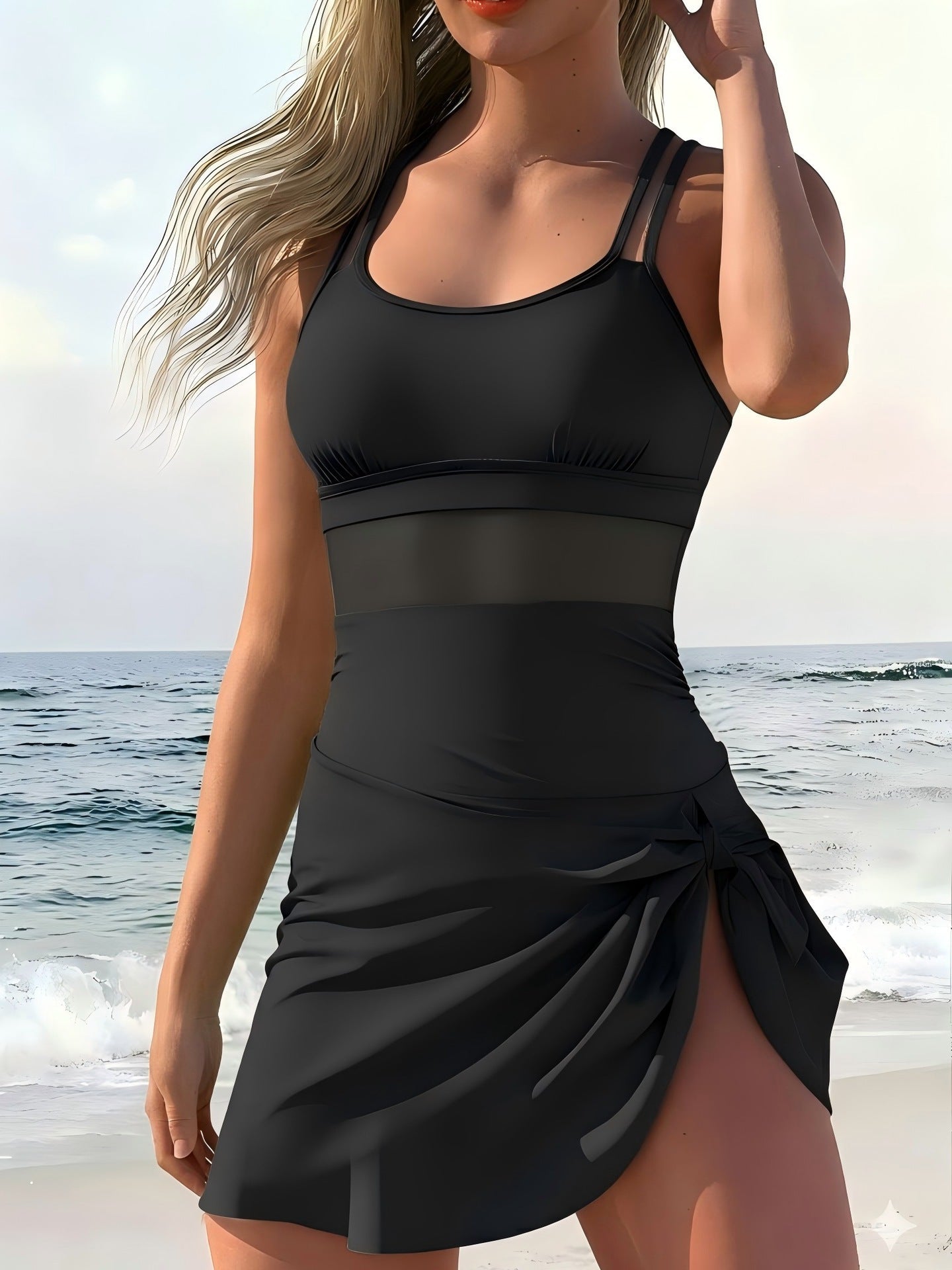 Slim Fit Mesh Panel Beach Dress Style One-Piece Swimsuit for Women