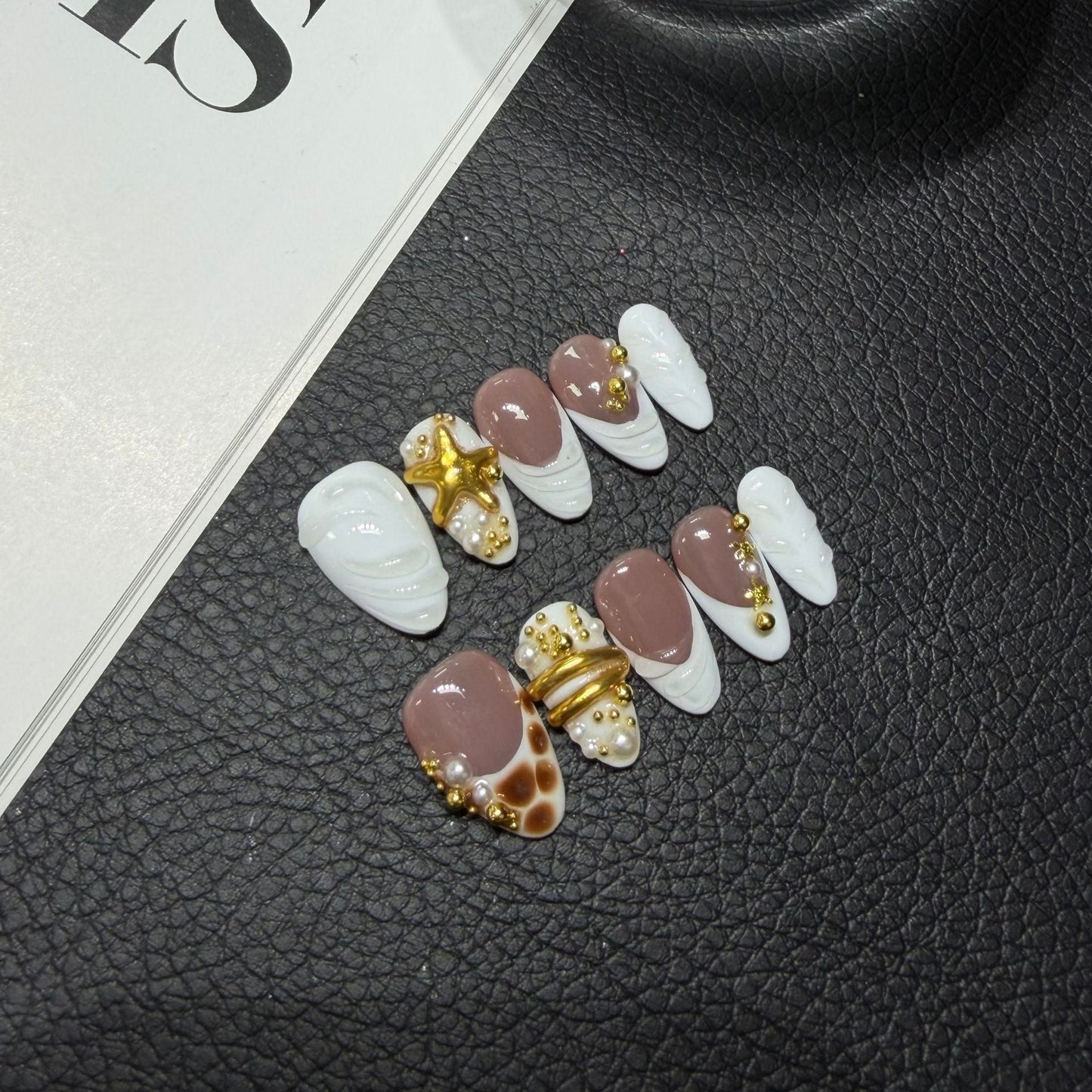 Stereo Embossed French Patch Almond Nail Premium Sense Personality HandmadePress on Nails