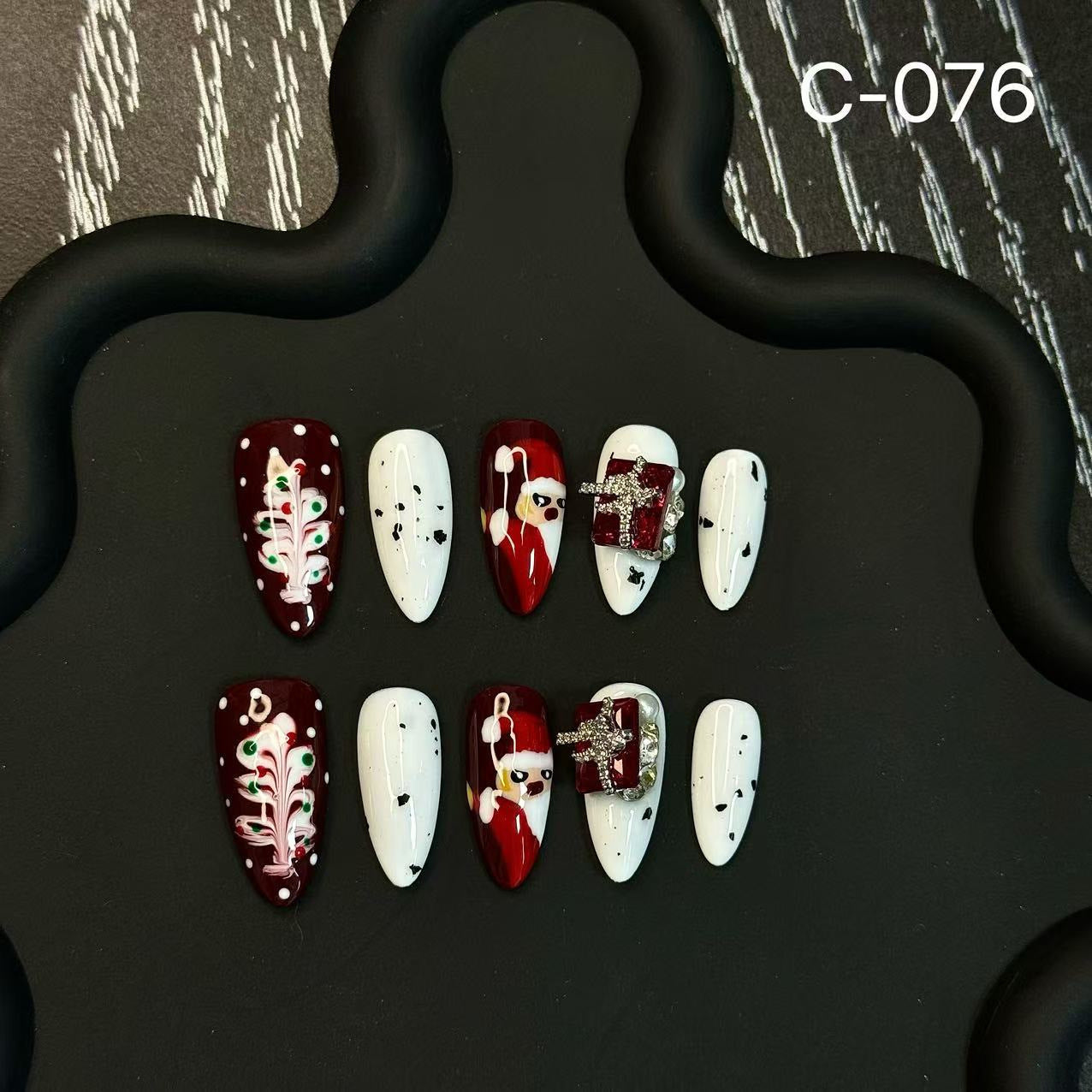 Winter Cute Christmas Pearl Diamond Long Handmade Press on Nails Fake Nails