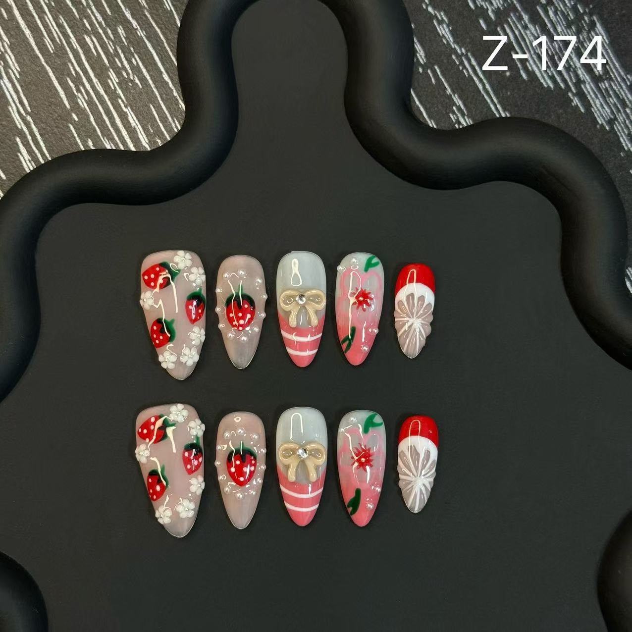 Hand Painted Strawberry Stereo Shell Handmade Press on Nails Finished Whitening Nail Sticker