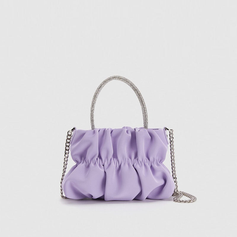 Mini rhinestone hand-held pleated bag, fashion party tote crossbody cloud chain woman