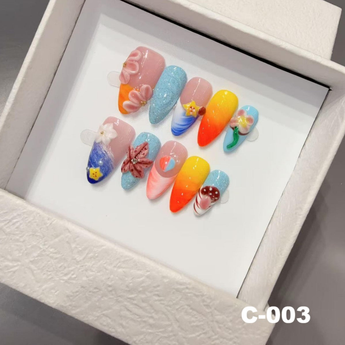 3D Carved Summer Ocean Handmade Press on Nails Wholesale Finished Shells