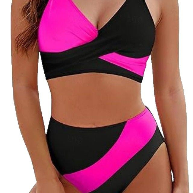 Bikini Color Block High Waist Tie Side Sexy Two Piece Swimsuit