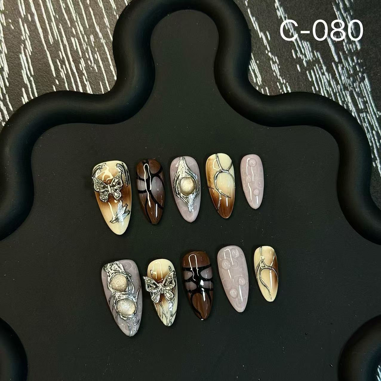 Spice Girl Original Futuristic Polarized Metal Lines Press on Nails Finished Nail Wear