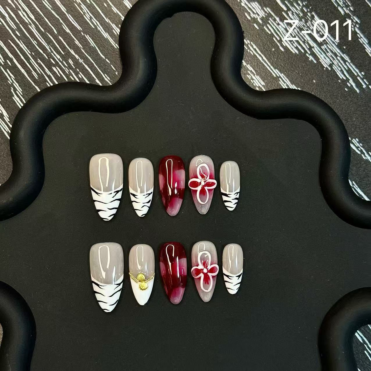 Spice Girl Pink Handmade Carved Painted Almond Nail Press on Nails