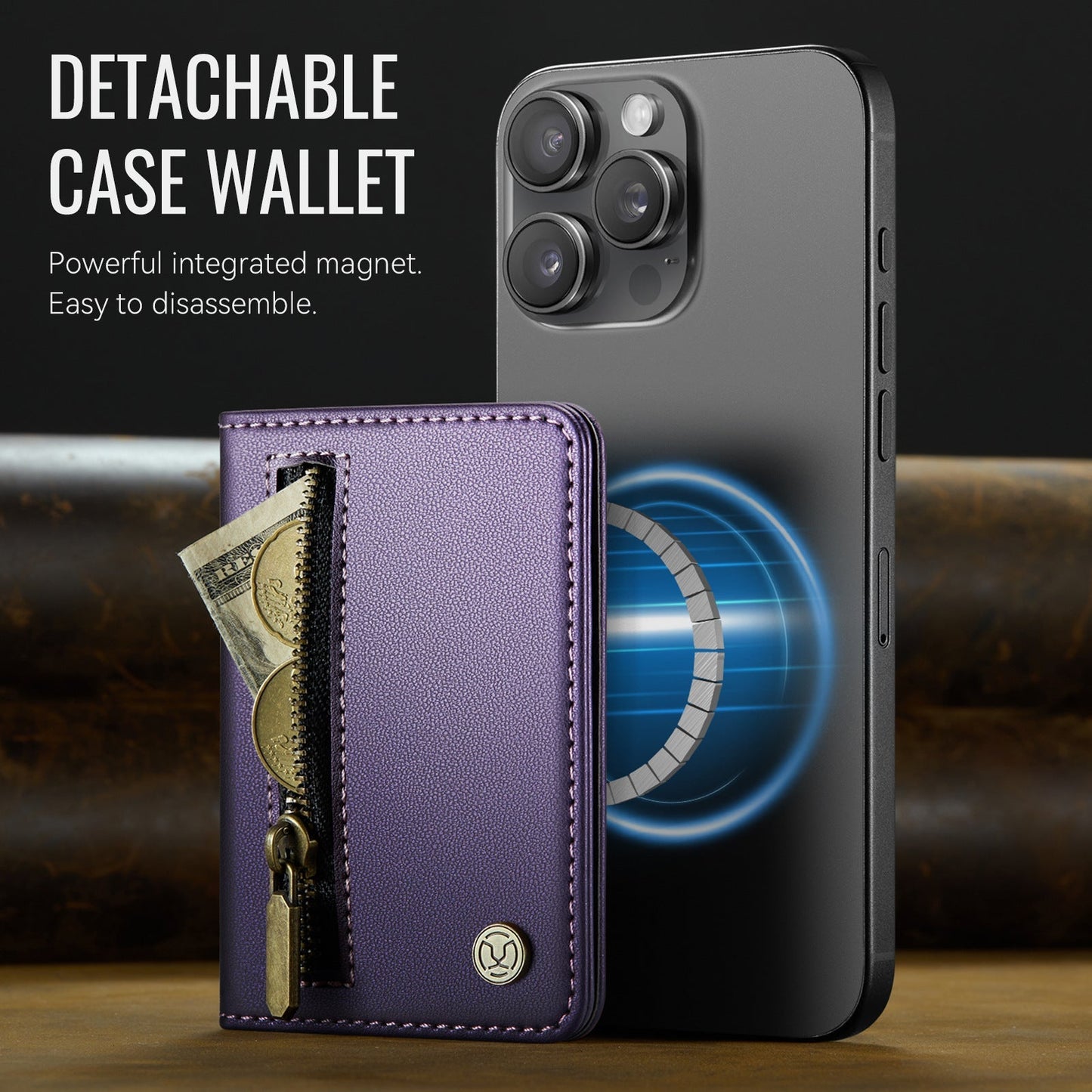 Magsafe ring magnetic card case for iPhone17 card anti-theft brush 16/15/14/13 zipper change bag Wallet Magnetic Card Holder RFID Blocking, PU Leather Minimalist Phone Wallet Compatible with MagSafe Phones