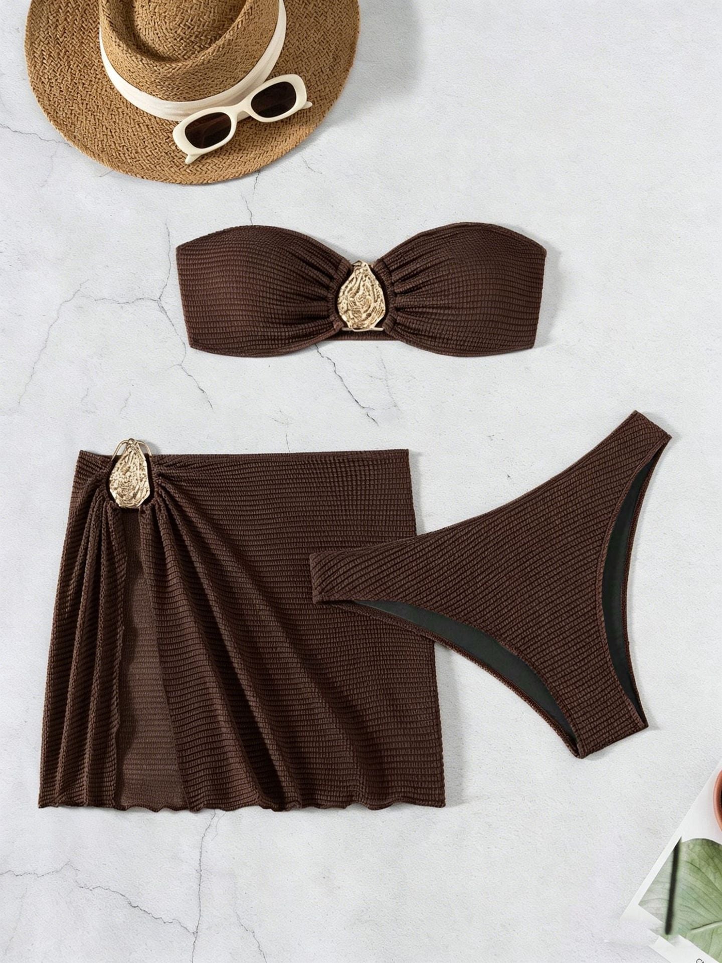 Women's 3-Piece Split Swimsuit Skirted Bikini for Hot Spring Vacation Beach
