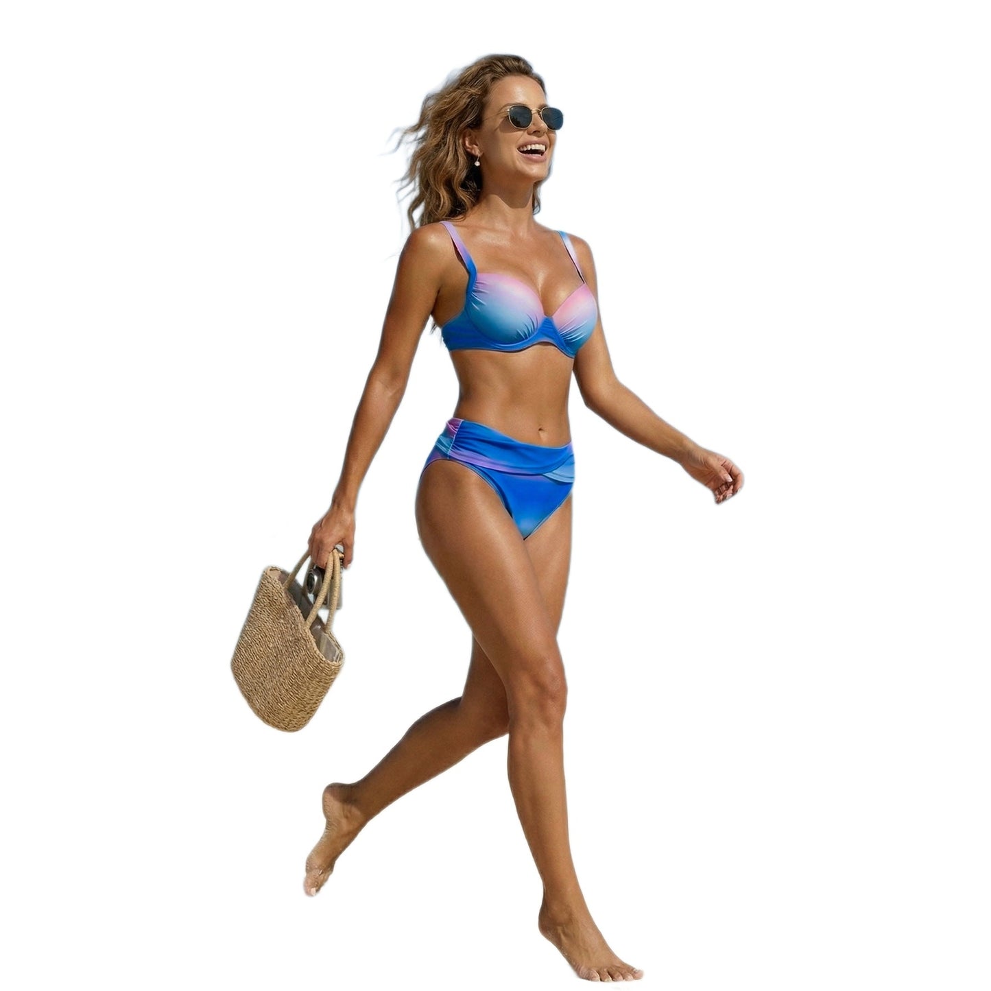Women's Two-Piece Swimsuit Gradient Color Halter Bikini Set Sexy Beach Swimwear