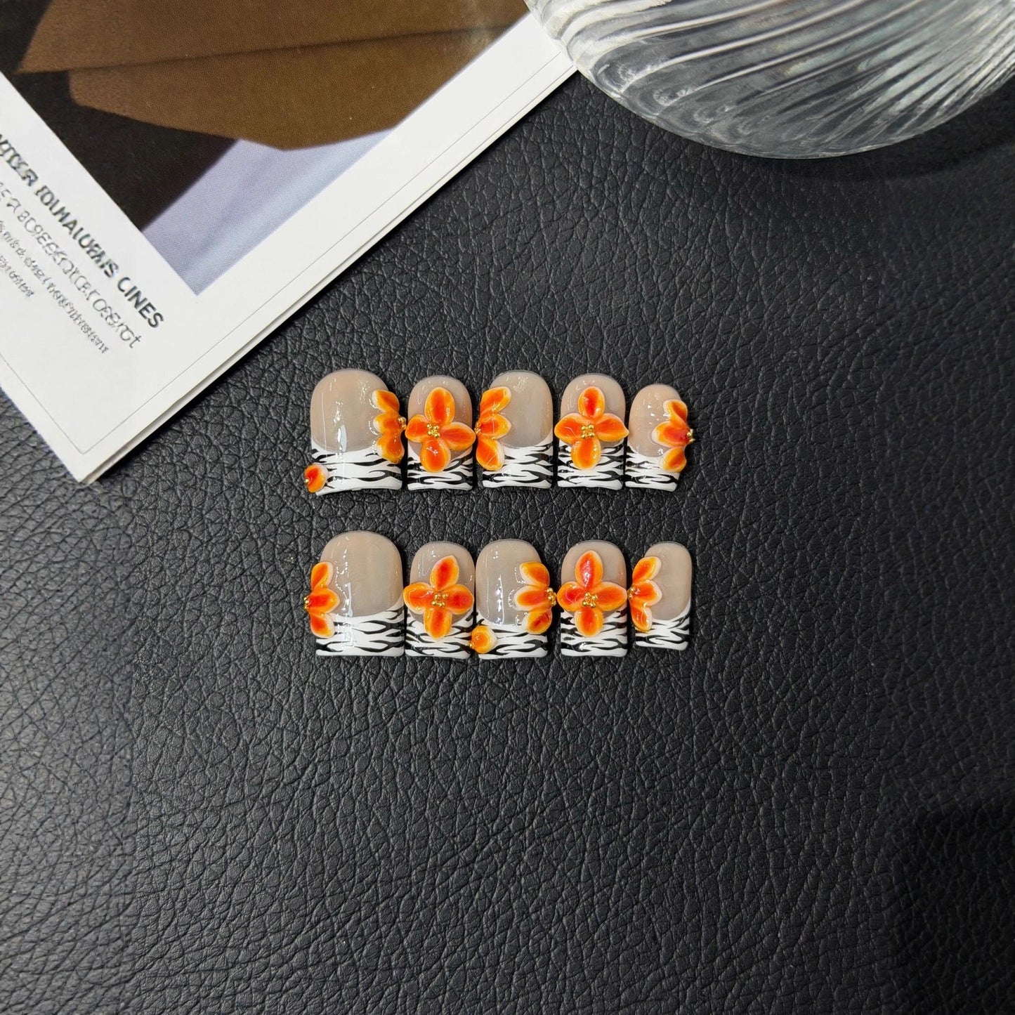 Handmade Pinch 3D Carving Ten Finger Carving Press on Nails Wholesale