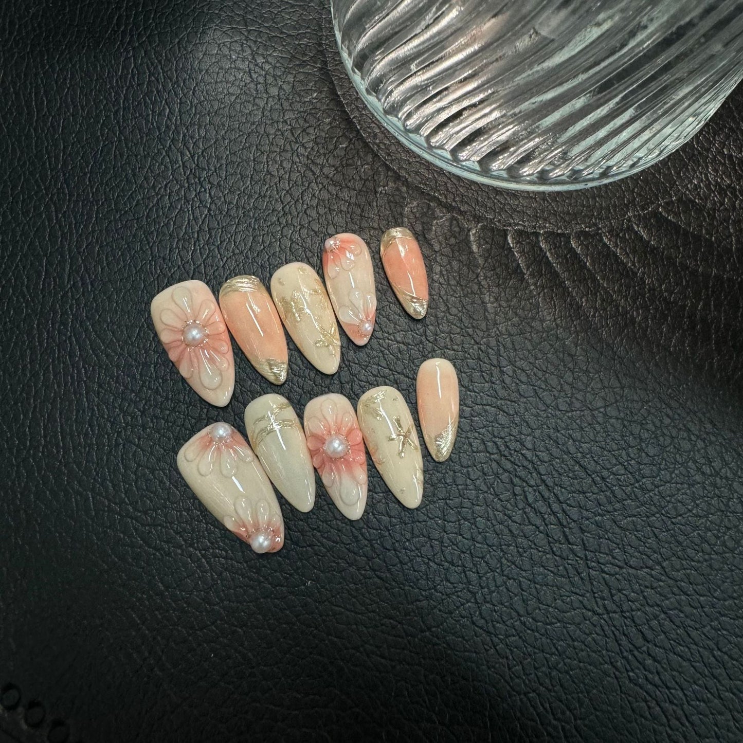 Carved 3D Handcrafted Sweet Flowers Press on Nails